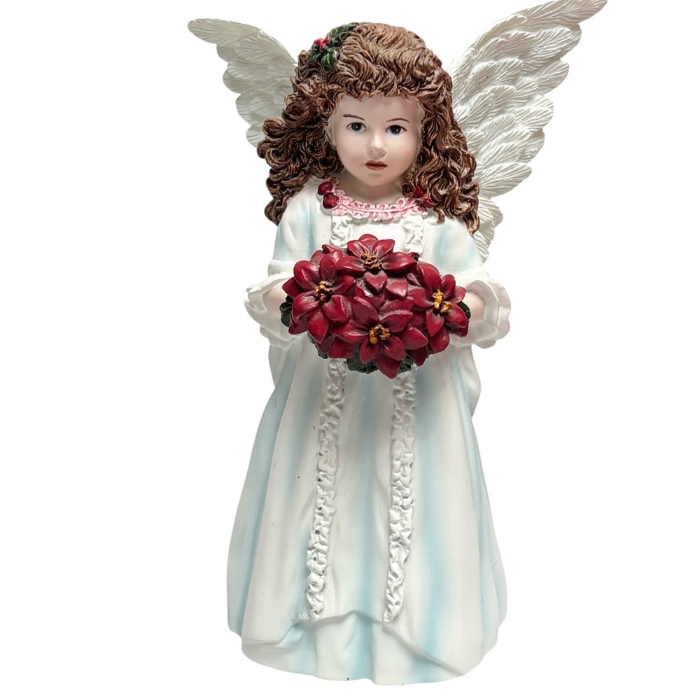 2012 Winter L’Hiver Sandra Kuck 5” Christmas Angel with Poinsettia Figurine
